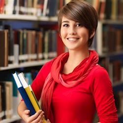 Posing in the library