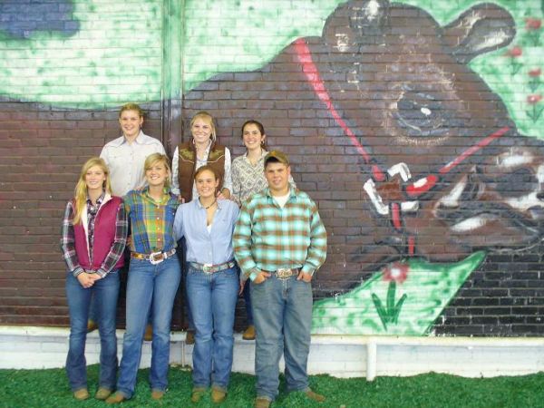 Ag students standing in front of a cow mural 