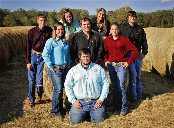 From left to right: Taylor Brown, Taylor Murphy, Samantha Kinzie, Sterling King, Cody Barnes (kneeling), Gabe Brown, Alexa Williams, Ryan Patton