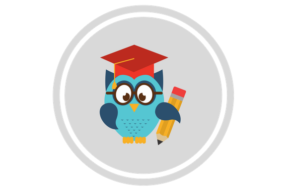 blue owl with graduation cap and pencil