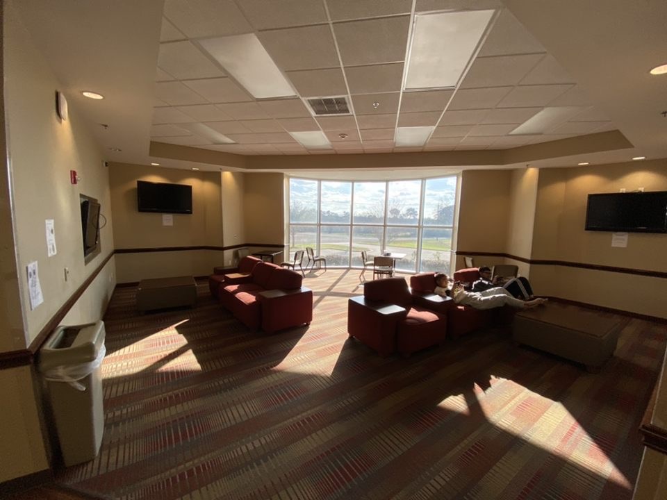 Dormitory lobby with window view