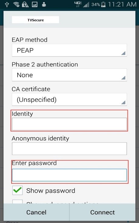 Screen shot of Android authentication page