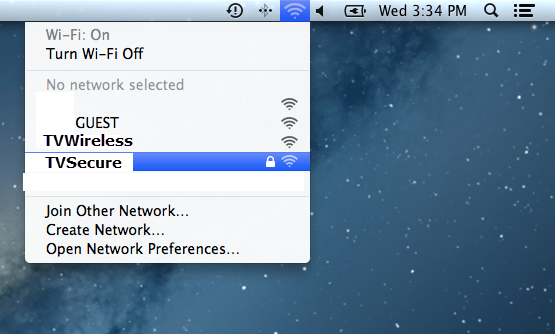 Screen shot of MacOS WiFi settings drop down