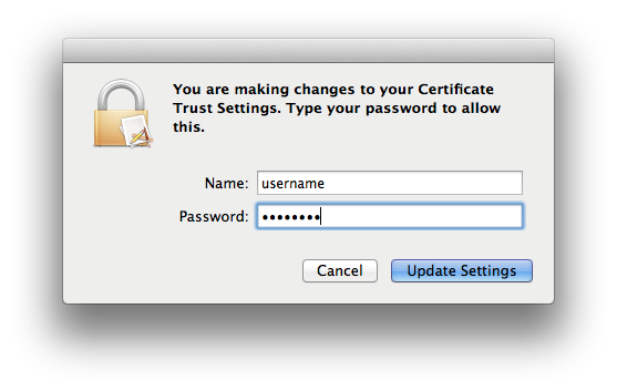 Screen shot of MacOS authentication window