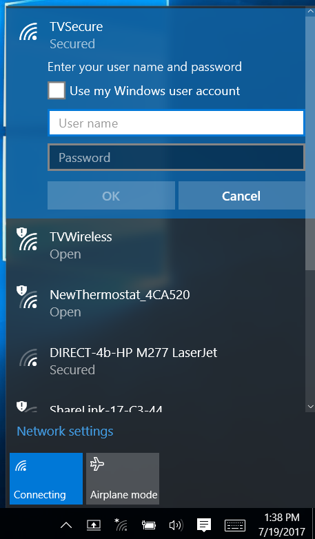 Screen shot of TVSecure login window