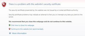 screen shot of a certificate error