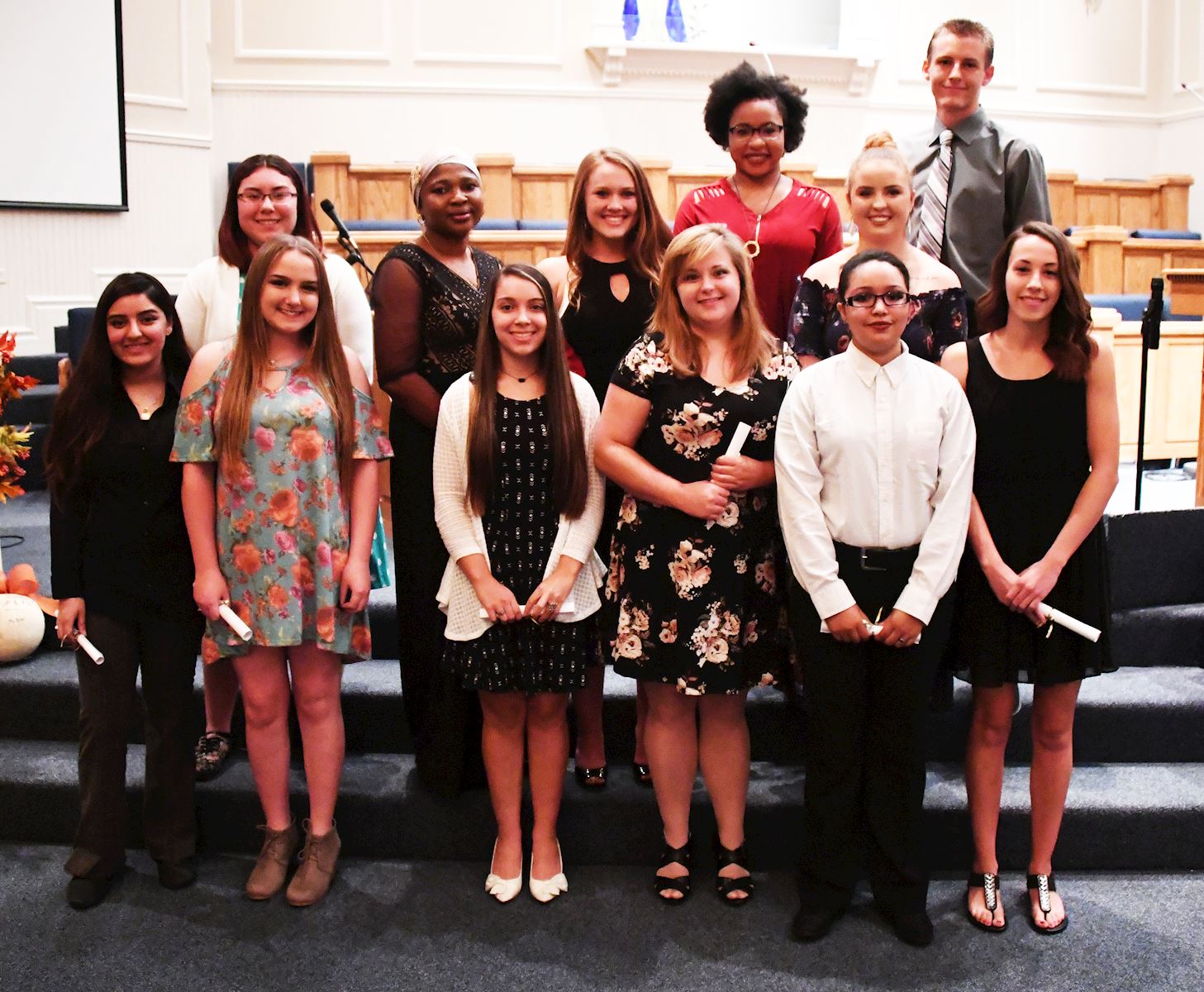 L-R, Front row: Evelin Ayon, Terrell HS (THS) Alexia Austin, THS, Angela Hernandez, Canton HS Jennifer Kuhn, THS NaTosha Nickerson, THS Hanna Wolfe, Forney HS (FHS). Back row:  Jasmine Baldwin, THS Kuburat Adewale, West African Senior School Madison Bass, Canton HS Andrea Henderson, Homeschool Brianna Whitsell, FHS Andrew Bankston, THS. Not pictured: Diego Armendariz, Caitlynn Bishop, Ashley Kunzer, Michele Lyle, Brandon Stewart and Abigail Vega.