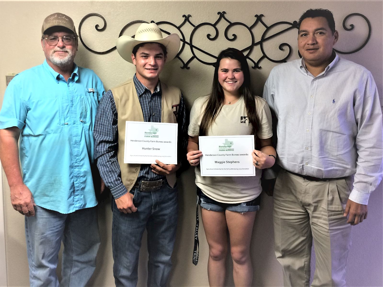 Danny Davis, Henderson County Farm Bureau President, Hunter Snow, Maggie Stephens and HCFB Agency Manager Gabe Moreno.