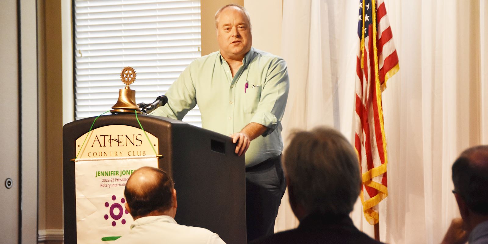 Trinity Valley Community College History and Government Instructor Dr. David Powell talks with the Athens Rotary Club about Antonio Navarro on Texas Independence Day.