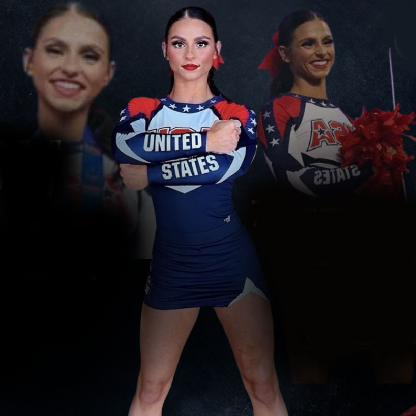 Caylee Odle posing in USA cheer uniform.