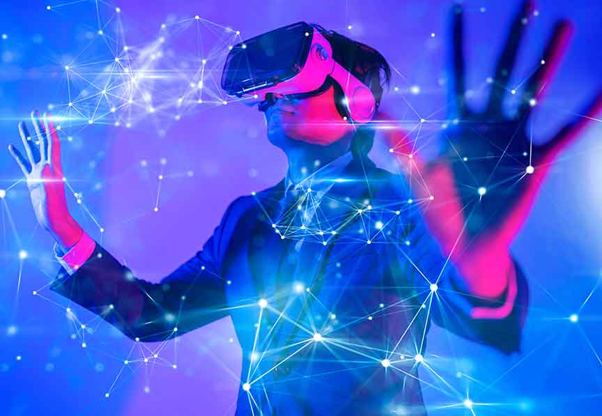 Person using a VR headset to explore the digital realm