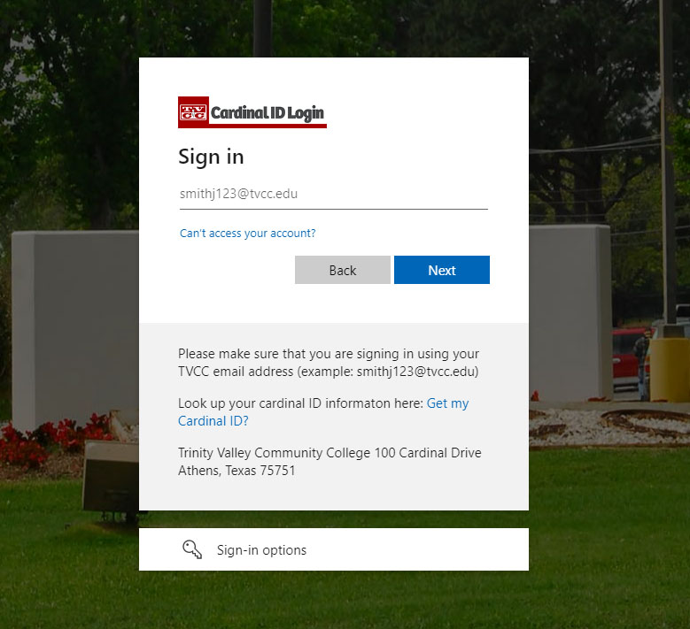 MyCardinalConnect login screen