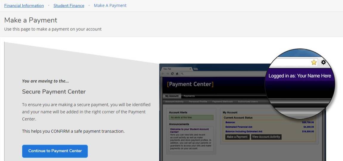 Make a payment landing page
