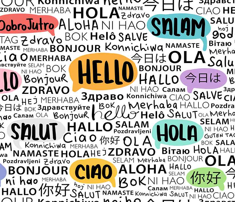 Word cloud of different ways to say hello in various languages