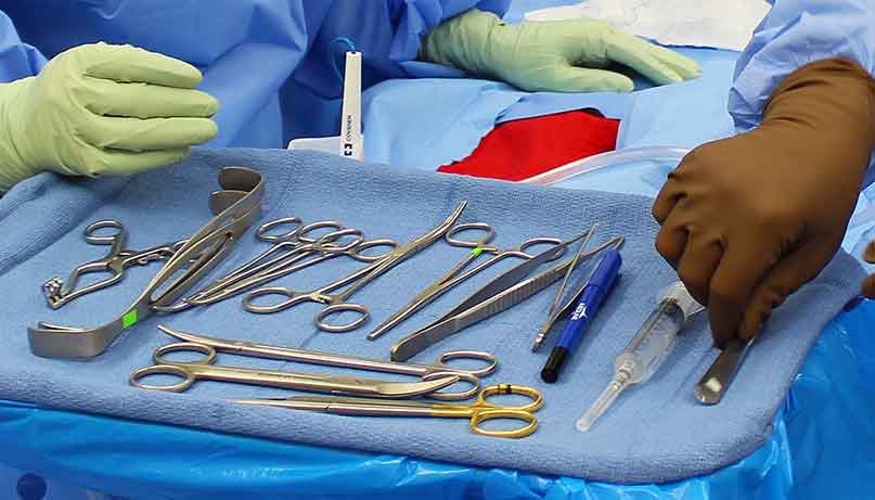 Closeup of surgical tools for medical operations